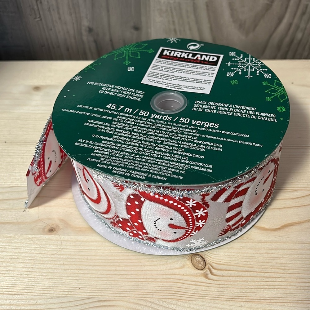 KIRKLAND | Wire-Edged Ribbon 2.5-inch Wide Snowman Face 50 Yards. 🎄